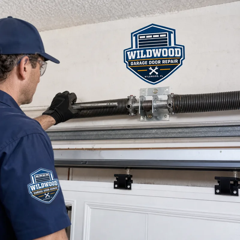 Close-up of a garage door opener rail and trolley with visible wear where the trolley engages